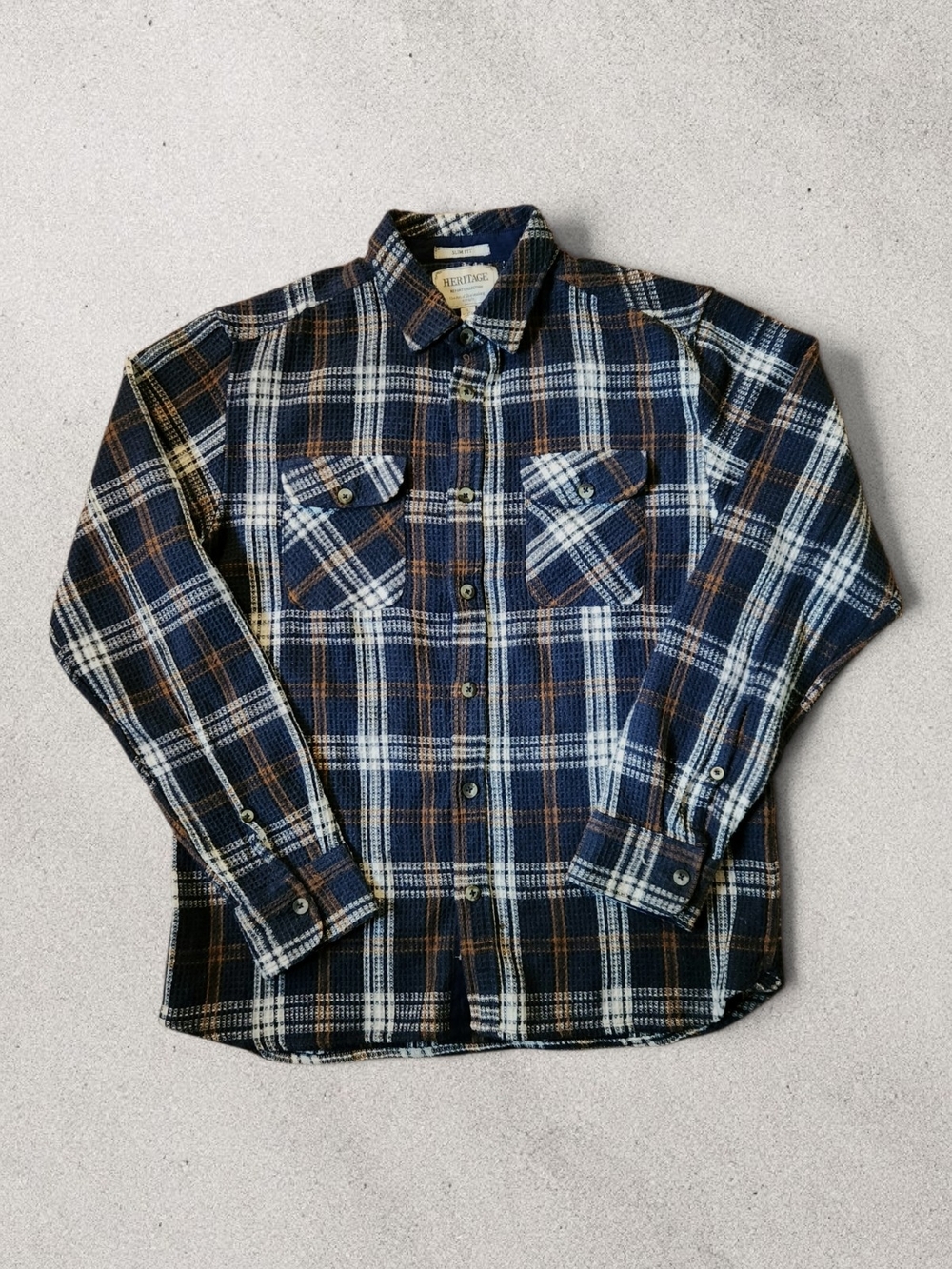 Report Collection Slim Fit Blue Plaid Waffle Knit Button Down Shirt